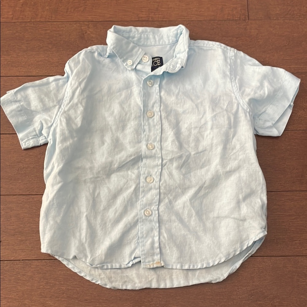The Children's Place Blue Button Down Linen Shirt Classic Short Sleeve